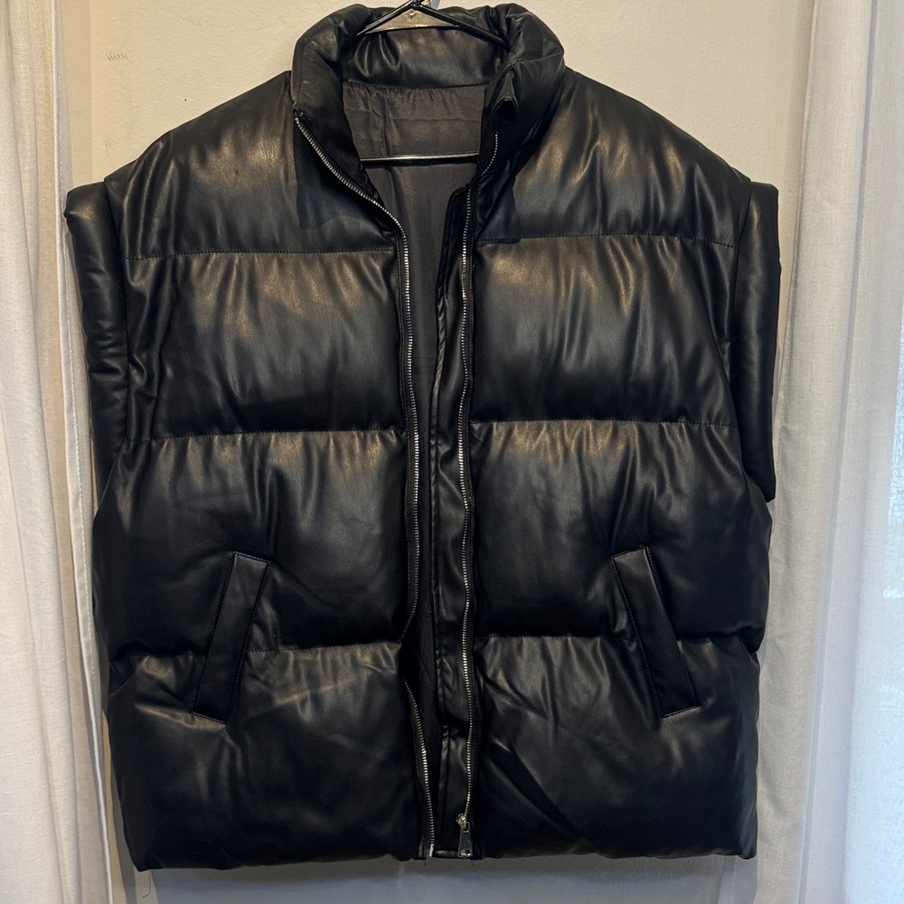 Storets Black Oversized Pleather Puffer Vest